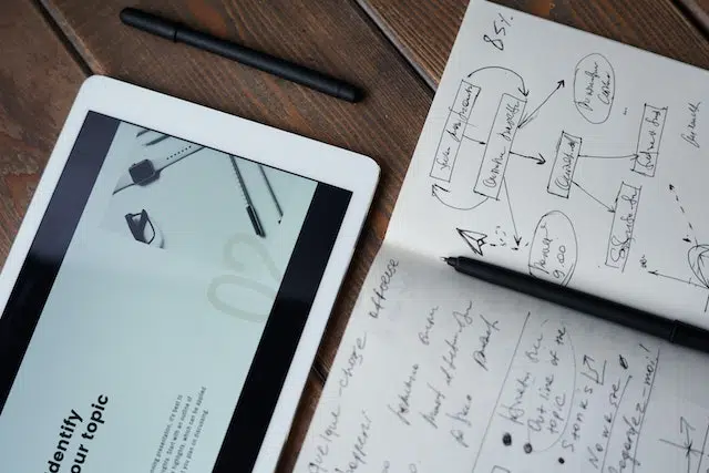 ein iPad auf dem Tisch, mit einem Blatt mit Notizen über Inbound Marketing